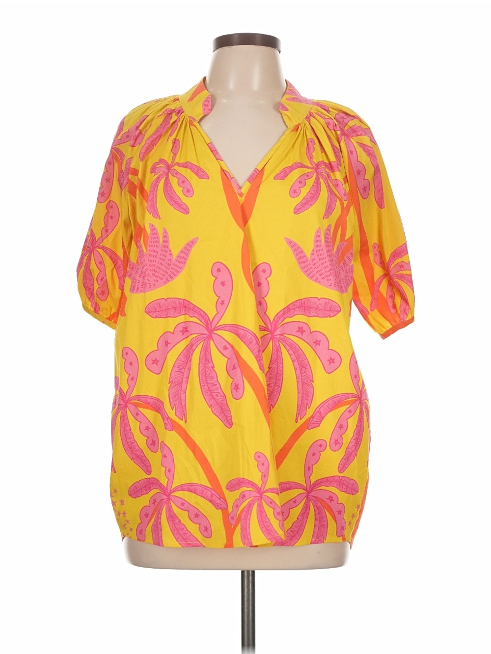 Sheridan French Dana Blouse in Antigua Palm Yellow Pink Tropical Print Blouse L